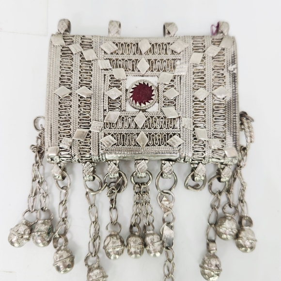 Antique Yemenite Bedouin Silver Filigree Ornate Prayer Box Amulet Bell Dangles